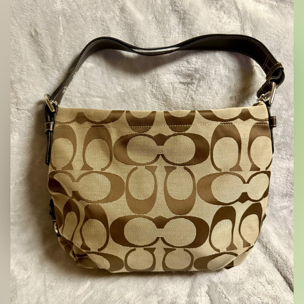 Coach Tan and Brown Signature Shoulder Bag